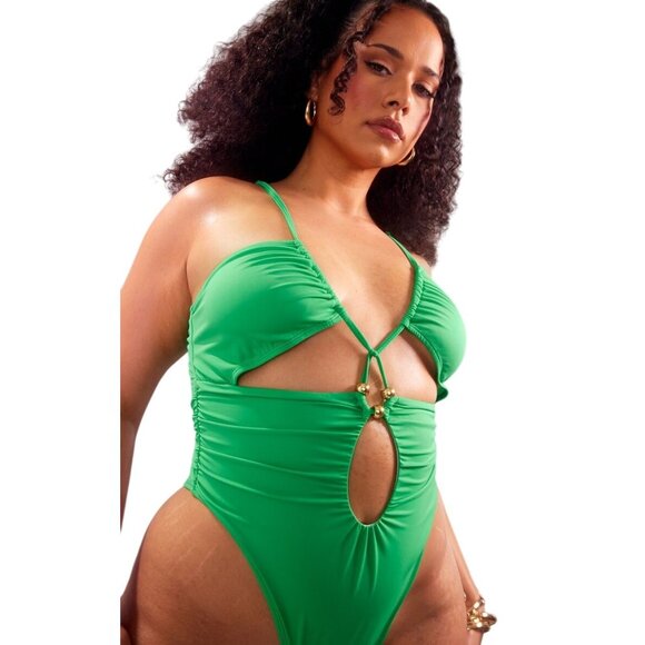 2/$30 NWT PrettyLittleThing Plus Size 24 - 4X Green One-Piece Swimsuit - Picture 4 of 16